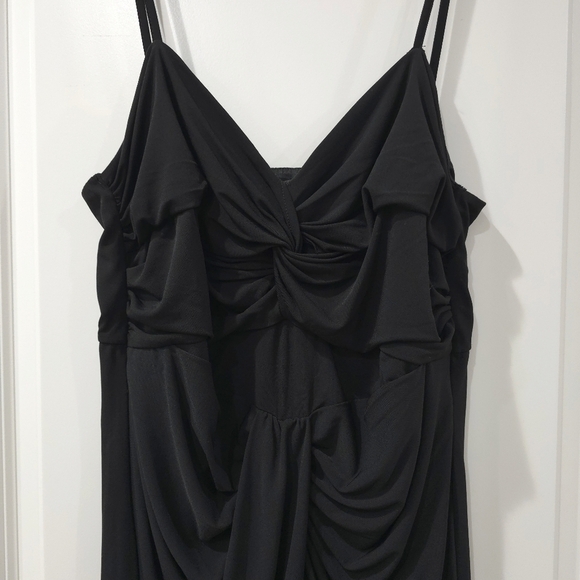 ELOQUII Black Strappy Midi Flounce Ruffle High Low Hem Dress, V-Neck Twist Front - Picture 4 of 13
